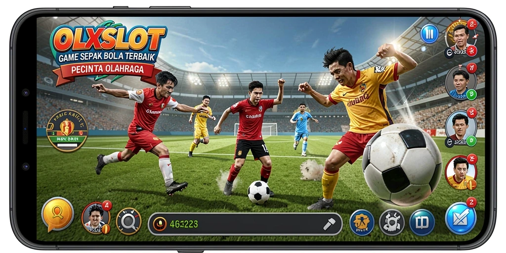 Tampilan gameplay OLXSLOT yang penuh aksi dalam pertandingan sepak bola.