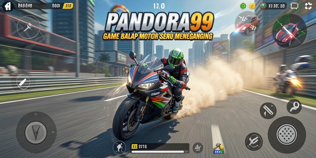 Tampilan gameplay PANDORA99 yang menegangkan di trek balapan.