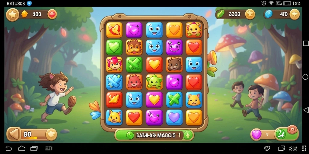 Screenshot menampilkan gameplay seru di RATU303 dengan elemen match-3.