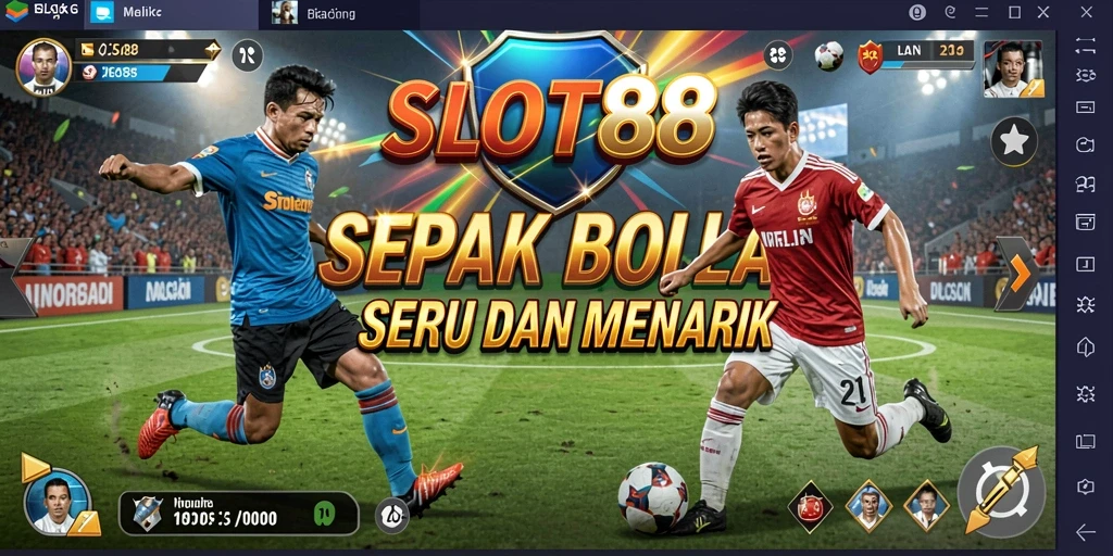Tampilan gameplay menarik dari SLOT88 dengan aksi sepak bola yang seru.
