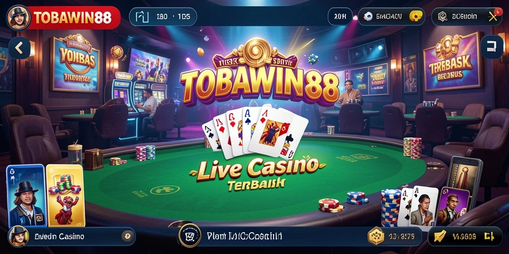 Screenshot TOBAWIN88 menampilkan dealer Live Casino yang interaktif dan gameplay yang menarik.